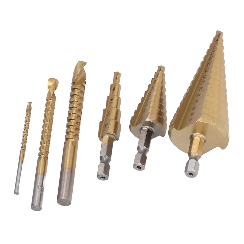 3Pcs Step Drill Bit Hex Shank Straight Grooved HSS Ti