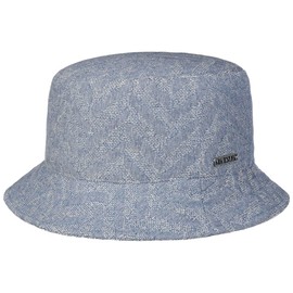 Stetson Herringbone Cotton Bucket Fabric Hat - Plain Hat - Summer Hat with UV Protection 40 - Made in the EU - Unisex - Spring/Summer, blue