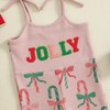 Rarjuiey Toddler Baby Girl Christmas Outfit Candy Cane Jumpsuit Spaghetti