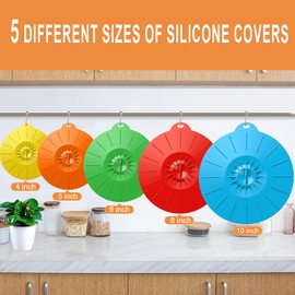 7 Pack Silicone Lids, Microwave Splatter Cover, 5 Sizes Reusable Heat Resistant Food Suction Lids fits Cups, Bowls, Plates, Pots, Pans, Skillets, Stove Top, Oven, Fridge BPA Free, Mothers Day Gifts
