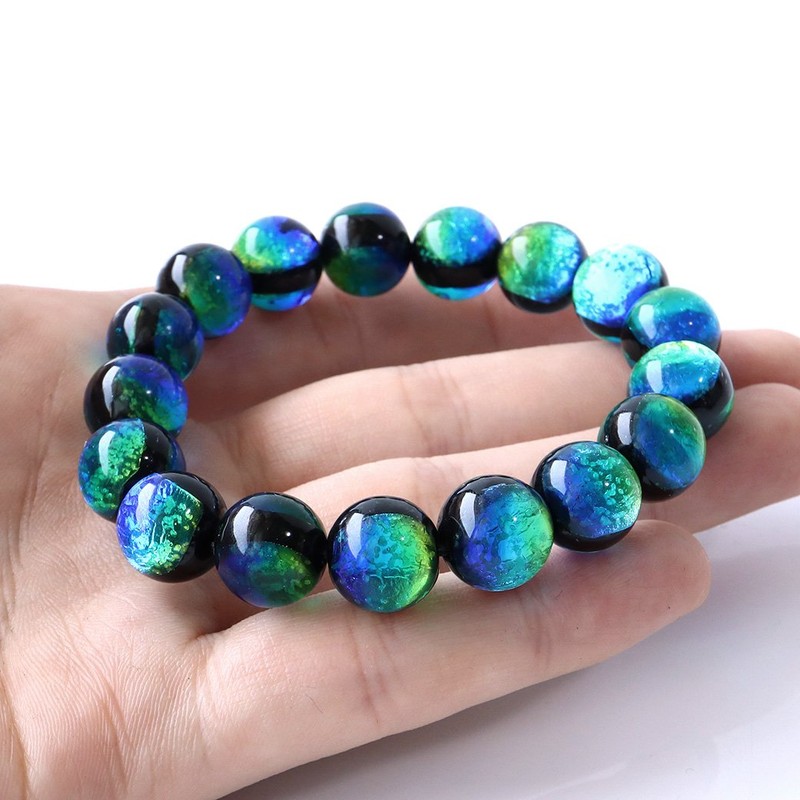 Gold Stone Keramarin Firefly Glass Bracelet, 0.5 inches (12 mm),