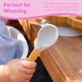 2pc Orange Bamboo Baby Weaning Fork & Spoon Set - Small Toddler Kids Childrens First Self Feeding Food Cutlery Utensils - by Tiny Dining