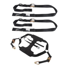 MOTO4U Sport Motorcycle Tie down Bundle,1 PK Motorcycle Rear Wheel Tie Down Straps with Ratchets & 2 PK 1.5" x 7' Cam Buckle Straps with soft Loops & Safety Hooks & Snap Hook Black