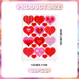30 Sheets Love Heart Stickers, Colorful Valentine's Day Stickers Multiple Designs Heart Shaped Retro Valentines Decorative Stickers for Kids Scrapbook Party Classroom Reward