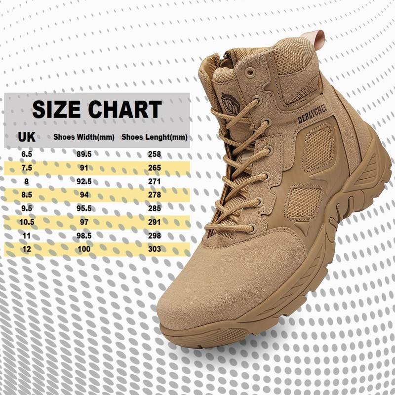 derlychug Men's Tactical Military 6 Inches Combat Side Zip Boot