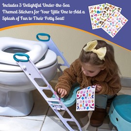 Mommy’s Helper Contoured Cushie Step-Up Deluxe Potty-Training Seat with Step Stool Ladder, Cushioned Seat & Handles, Foldable Storage; Includes Chart, Marker, Stickers; Non-Slip Step – Teal & White