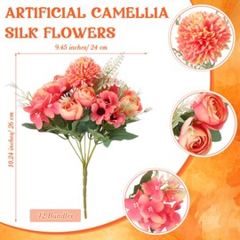 Tigeen 12 Bundles Peonies Artificial Flowers Faux Roses Silk Flowers Hydrangea Artificial Bouquet for Wedding Table Centerpiece Floral Vase Home Office Bridal Decor (Watermelon Red)