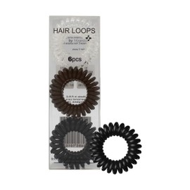 Hair Loops 6Pcs Black Brown Clear Spiral Hair Ties No Crease Elastic Ponytail Holders Phone Cord Traceless Hair Bobble Ring Rubber Bands Suitable for All Hair Types By Majestik+