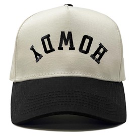 Two Tone Vintage Snapback Hat - Howdy (Upside Down) - Black/Beige