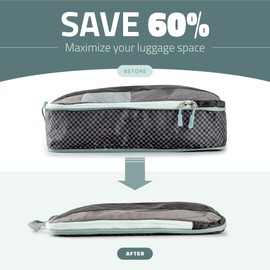 Set of 8 compression packing cubes for travel accessories- Expandable bags for clothing, toiletry, backpacks, organizing essentials (Black & Grey)