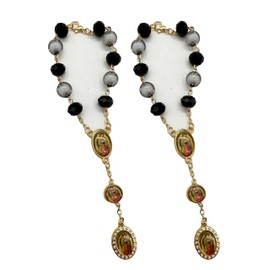 Our Lady Guadalupe Virgin Mary Centerpiece Baptism Favors Recuerdos De Bautizo Rosary Bracelet Keepsake Party - 12 PCS (Black/Gold)