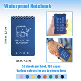 CXRYLZ Pack of 8 Mini Waterproof Notepad, Small Notepad, 12.7 x 7.6 cm Pocket Notebook, Pocket All-Weather Notepads with Top Spiral Field Notes for Outdoor Activities Military (Colour)