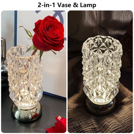 Laghura Crystal-2-in-1 Vase & Lamp Design – Baccarat Style Rechargeable Light-Up Decorative Table Lamp for Home, Living Room, or Bedroom – Modern Glass Vase with Soft Ambient Light, Gift-Ready