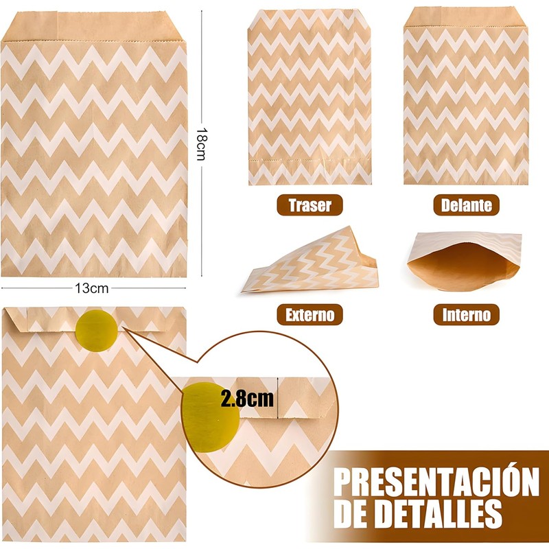 Bolsas de Papel Kraft Biodegradable, 100 Unidades, 5 Patrones