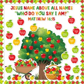Apple Tree Bulletin Board Decorations Set Nativity Bulletin Board Names of Jesus Religious Cutouts for Sunday School Bible Classroom Door Christian Welcome Bulletin Board Craft Home Wall(Apple Jesus)