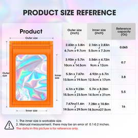 120PCS Smell Proof Mylar Bags,2.7"x3.9" Resealable Bag for Small Business,Holographic Packaging Bags with Clear Window,Foil Pouch Sample Snack Candy Jewelry Bag for Party Favors(Orange)