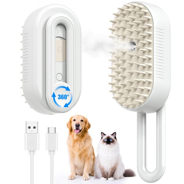 JUKORUIK 4 in 1 Cat Steam Brush for Shedding, Rechargeable