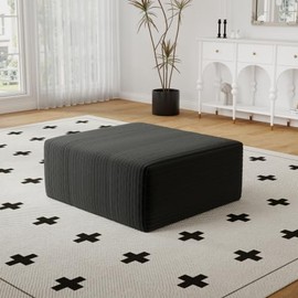27.5" Corduroy Ottoman Seat Module for Modular Sectional Sofa, DIY L-Shaped & U-Shaped Plush Corduroy Sofa for Living Room, Black