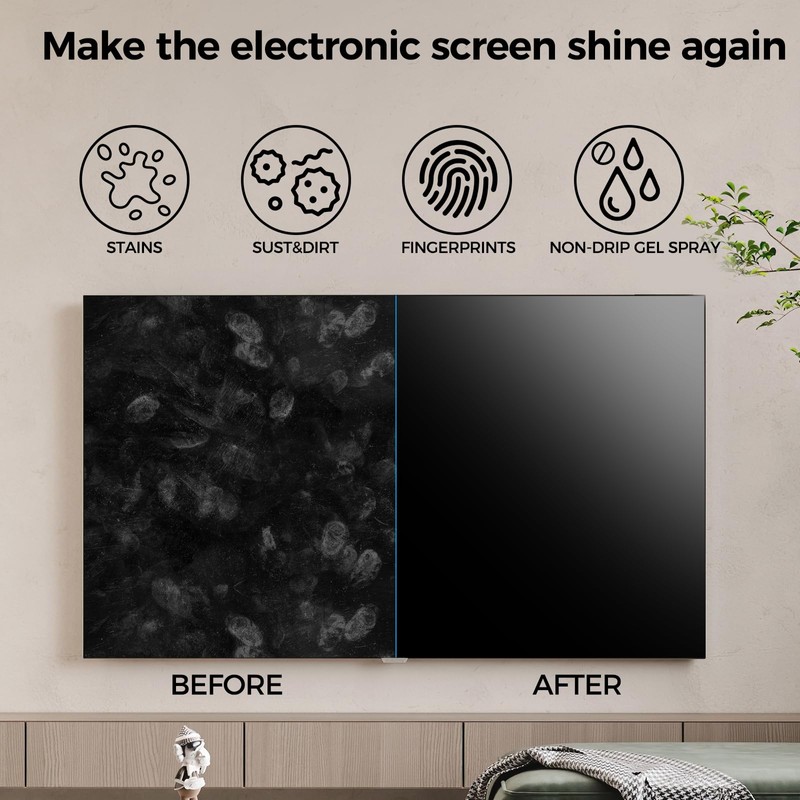 TV Screen Cleaner, Non-Drip Touchscreen Spray with Wiper for CD