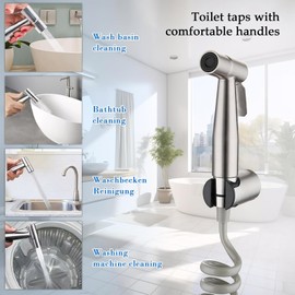 Bidet Set with Hand Shower, 304 Stainless Steel Bidet Hand Shower, Hand Shower with Hose Extendible up to 2 Metres, Toilet Bathroom Bidet Adjustable Water Flow, Retractable Toilet Hand Shower for Sink