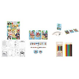 15 Piece Pirate Themed Stationery Set - Pencil, Sharpener, Rubber, Ruler, 3 Notepads, Puzzle Book, Playing Cards and Set of 6 Colouring Pencils