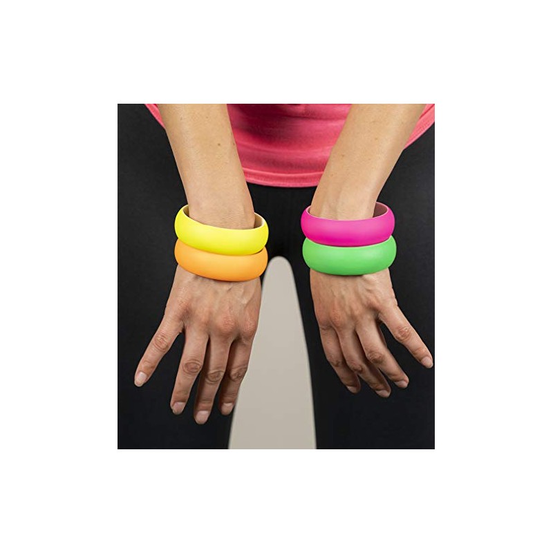 NEON NATION 4 Pack 1980s Style Costume Bracelets 1" Bangles