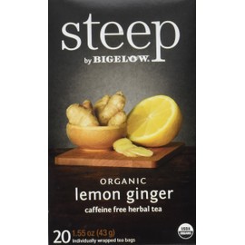 steep by Bigelow Organic Lemon Ginger Caffeine-Free Herbal Tea, 20 Count
