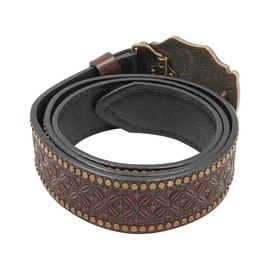 WANGCL Western Longhorn Buckle Longhorn Leather Belt Floral Embossed Belts Cowboy Belts for Men（47.3 Inch Long）