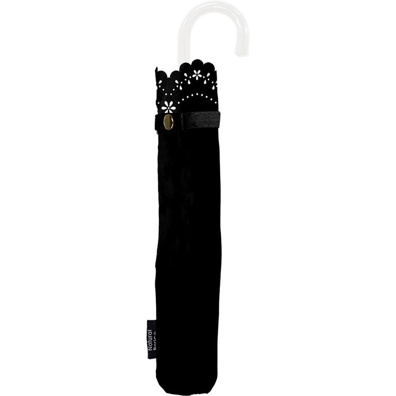 Nakatani Natural Basic Folding Umbrella, UV Flower Heat Cut, Black,