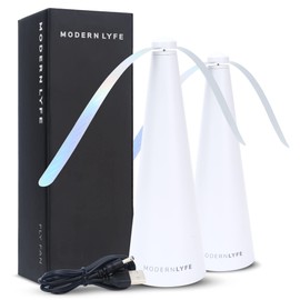 Fly Fan for Tables - USB or AA Battery Powered - Fly Swatter for Outdoor Dining Or Food at Parties, Restaurants, Outdoor Table, Fly Spinner, Keep Flies Away (2 Pack - White)