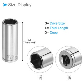 CoCud 6-Point Socket, 1/2" Drive 7/8 Deep, Mirror Chrome Plating CR-V SAE Deep Impact Socket - (Applications: for Ratchet Torque Electric Wrenches Car Repair), 1-Pieces
