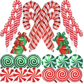 Christmas Party Decorations Foil Balloons 34pcs Red and Green Candy Canes Balloons Present Balloons for Christmas Party Decorations for Party Birthday Xmas Balloons Christmas Tree Decor