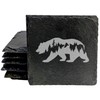 Bear Hug Coasters: Slate Drink Coasters with Laser-Etched Bear, Tree, and Mountain Design - Rustic Home Decor - Square Slate - set of 6
