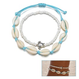 JIANYH 2 PCS Bohemian Shell Turtle Anklets Set, Adjustable Shell Bracelets Anklets Set,Handwoven Shell Turtle Shell Beaded Feet Chain Jewelry for Men Women