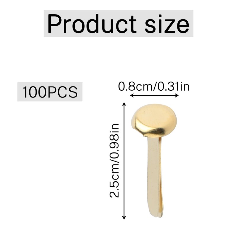 Tabanzhe Gold Split Pins-100PCS Metal Paper Fasteners Scrapbooking Brads Mini