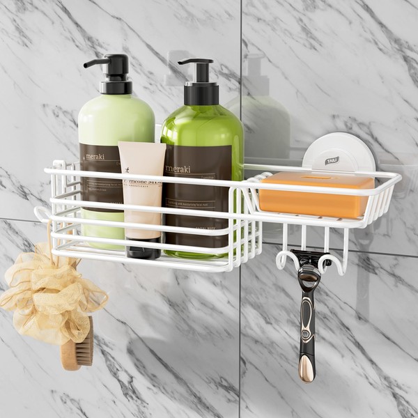 TAILI Shower Caddy Suction Cup with Hooks & Soap Holder,