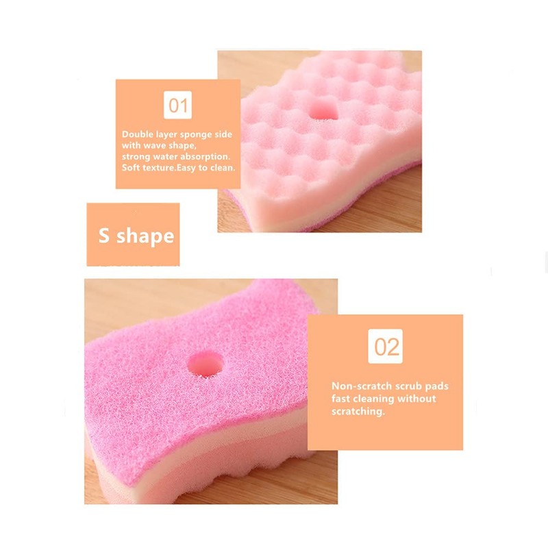 Yellow Pink Colors Multi-Functional Sponges Non-Scratch Scrub Sponges Household Kitchen