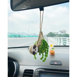 MADE BY BUNNY Crochet Sloth Car Rear View Mirror Holder, Cute Hanging Ornament, A Gift for Lovers Hanging, Lovely Bag Automotive Interior Decorations, CCBEEM01.1