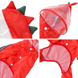 apott Dog Raincoat with Hood Funny Pet Poncho with Reflective Strap Puppy Hoodie Slicker Clothes for Medium Dogs (2XL, Red Dinosaur Style)