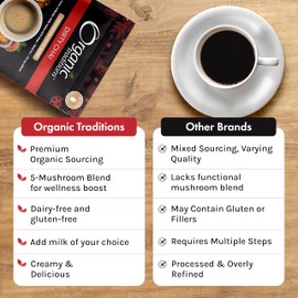 Organic Traditions Dirty Chai Mushroom Coffee, Instant Coffee with Lion’s Mane, Chaga, Reishi, Cordyceps, Turkey Tail, Organic Black Tea, MCT Oil Powder, Chai Spice Blend, 105mg Caffeine, 100g / 3.5 oz