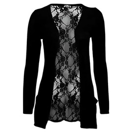 Harlogitics Womens Cardigan - Long Sleeve Lightweight Cardigans - Lace Back Open Loose Pleated Top (Black, M-L)