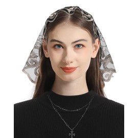 Bozidol Round Christian Peony Veil - Round Christian Lady's Veil is Embroidered with Peonies Rich and Elegant