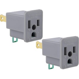 GE Polarized Grounding Outlet Extender, 2 Pack, Turn 2-Prong into 3, Easy to Install, Indoor, UL Listed, Gray, 54302