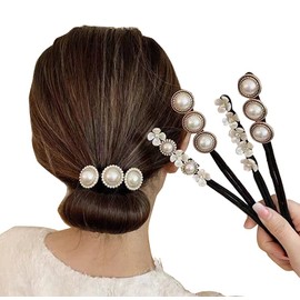 Happyupcity 4 Pcs Women Magic Hair Bun Maker with Peal and Flower Ponytail Bun Hair Accessory Hair Styling Tool