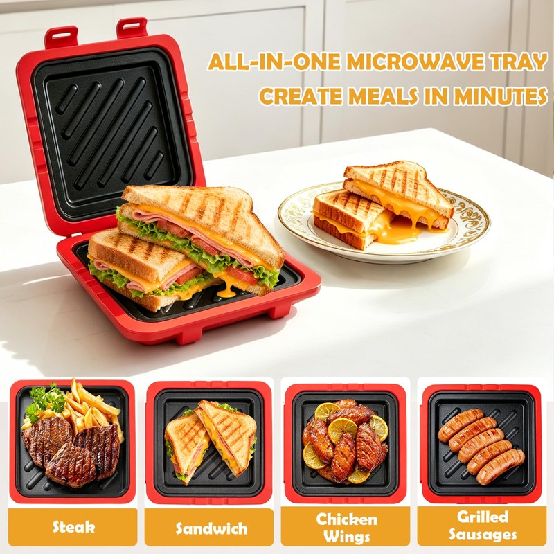 2026 Microwave Sandwich Maker, Microwave Toaster with Adjustable Silicone Strap,