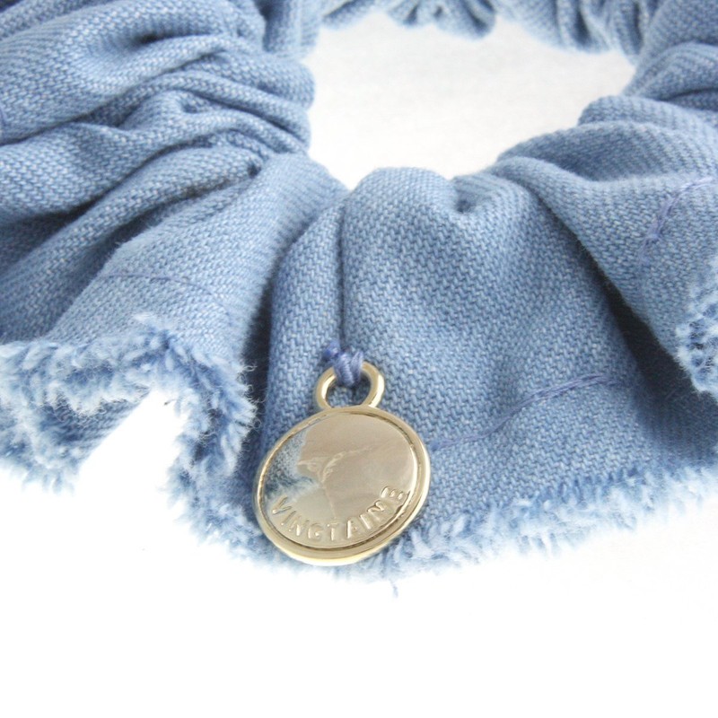 VingTAINE HS-95 Denim Fringe Scrunchie Hair Accessory, blue (light)