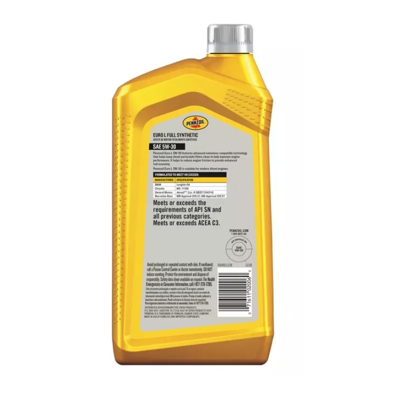 Pennzoil Platinum Euro L Full Synthetic 5W-30 Motor Oil, 1