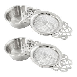 Moicstiy 2 Pack Tea Strainers with Drip Bowls, Stainless Steel Tea Strainer Bowl Loose Leaf Tea Filter for 2.5-4 Inch Cup Mouth (Sliver)