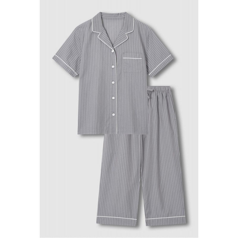JAJU [JAJU] Women's Light Cotton 7/8 Pajama Set_Light Gray