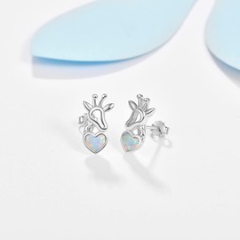 Giraffe Stud Earrings for Girls Sensitive Ears, 925 Sterling Silver Hypoallergenic Jewellery, Cute Opal Heart Earrings Stud